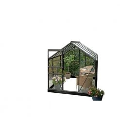 Halls Popular 86 Drivhus 5,0 M² Sort Med 3 Mm Hærdet Glas Inkl. Fundament - F09876