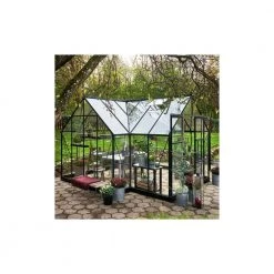 Halls Orangeri Drivhus 12,9 M² Sort Med 3 Mm Hærdet Glas Inkl. Fundament - F09835